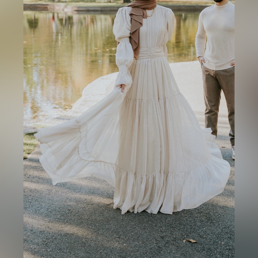 Smocked Waist Pleated Maxi Dress in Soft Cream